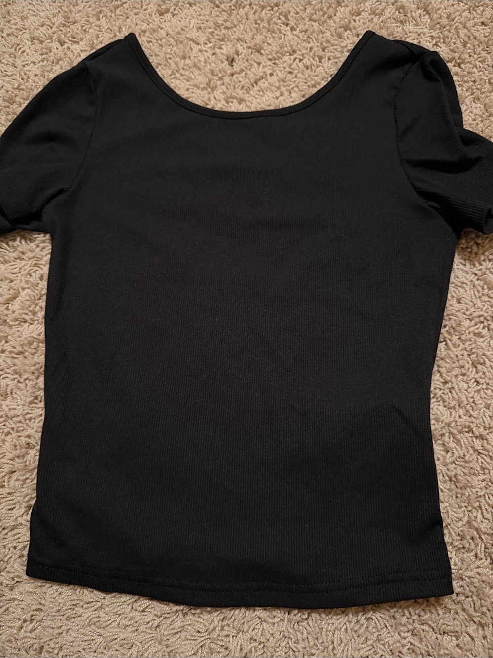 SHEIN Black Scoop Neck Ribbed Short Sleeve Top